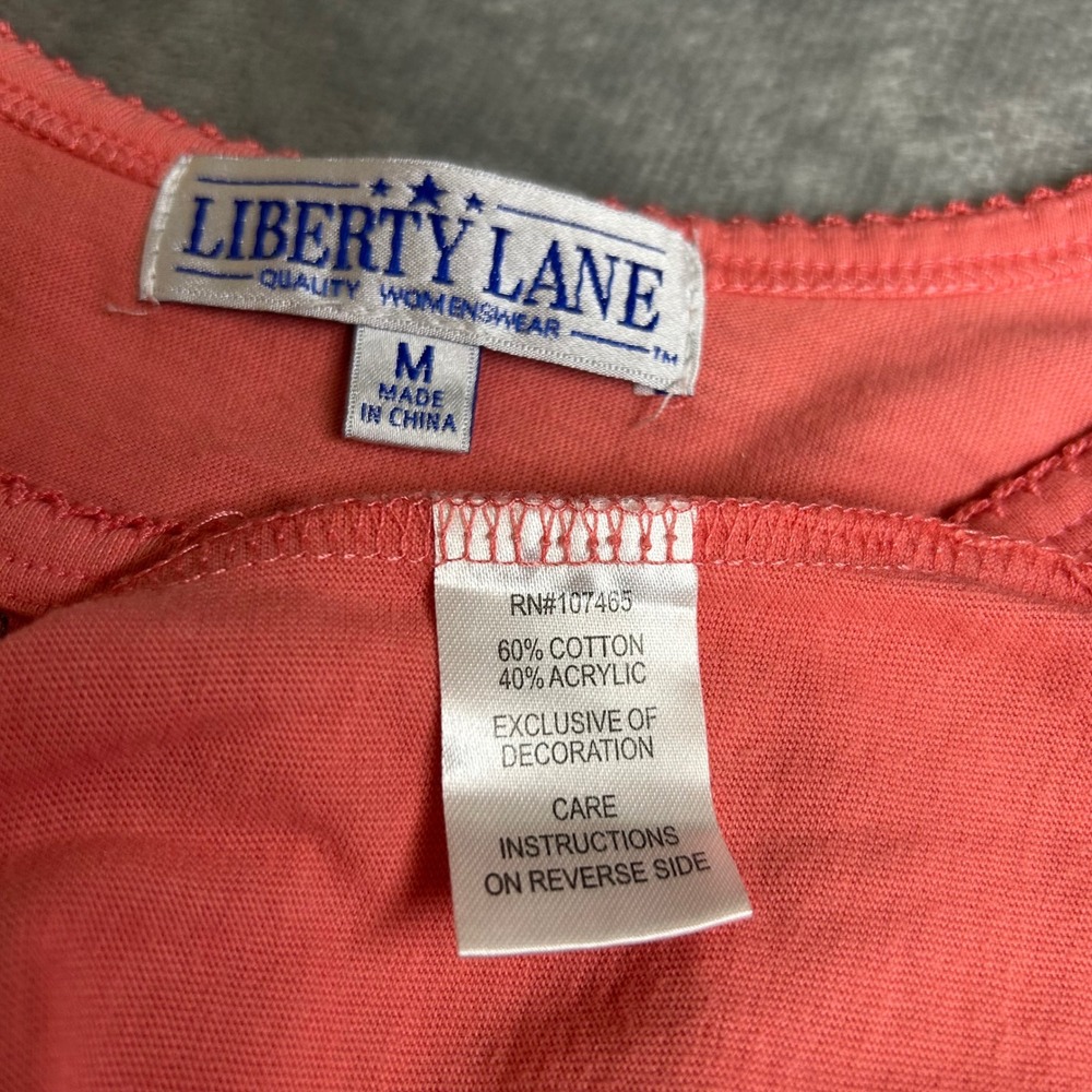 Liberty Lane Henley Top Floral Embroidered Coral Pink Prairie Chic Medium